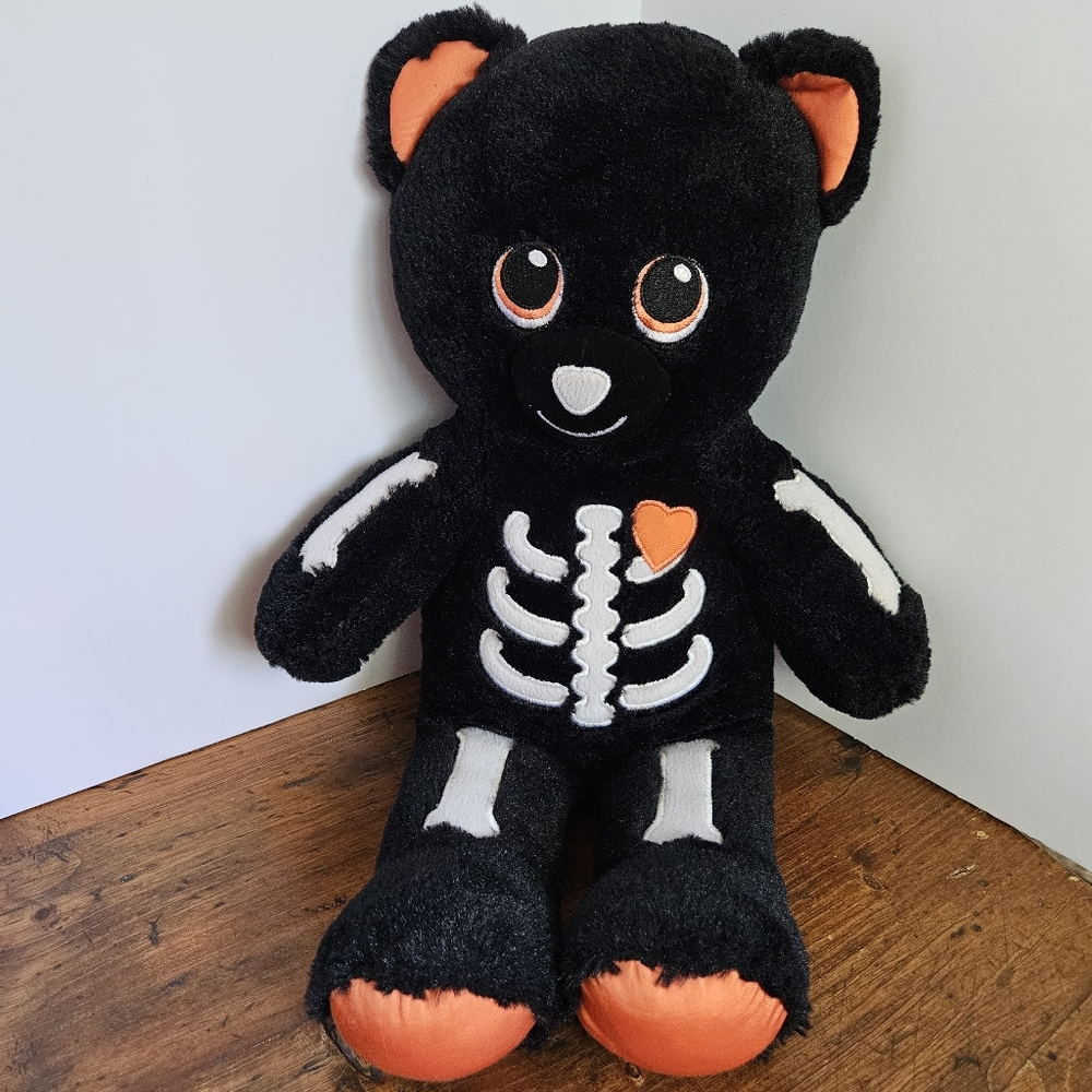 Build A Bear Skeleteddy Black and Orange Skeleton Teddy Bear Halloween Plush